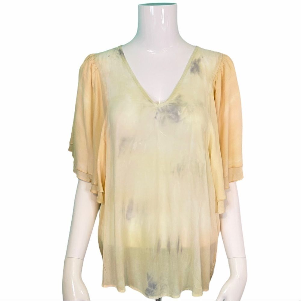 YOUNG FABULOUS & BROKE Flutter Sleeves Tie Dye Top.Size M